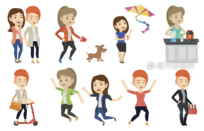 Vector set of people during leisure activity